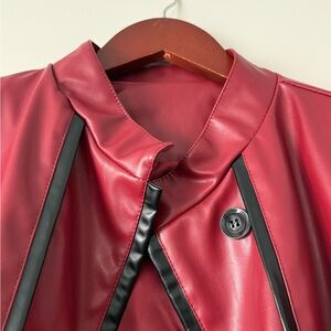 Chic Red Trench Coat with Black Accents